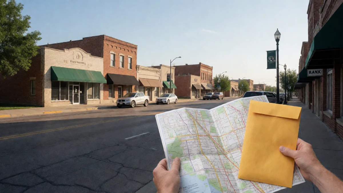 A Hays resident traces a workable route between a neighborhood financial office and a bank