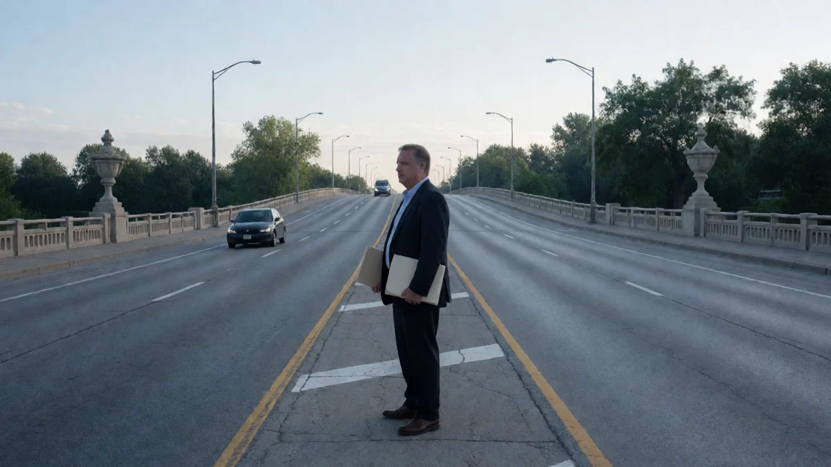 A Kansas City resident pauses at the state line
