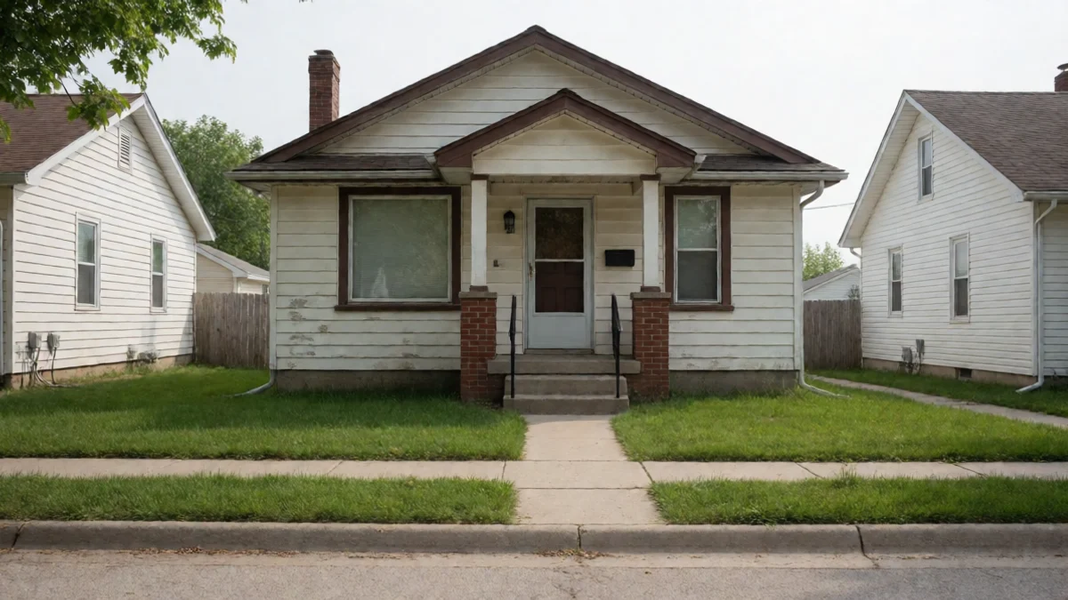 A resident compares a house entrance with a sealed utility envelope held address-side down